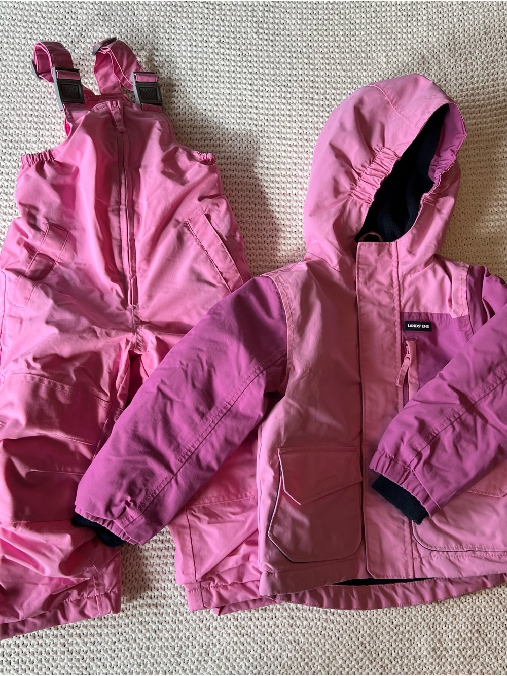 Lands' End Girls' Pink Hooded Snow Jacket & Bib Overalls